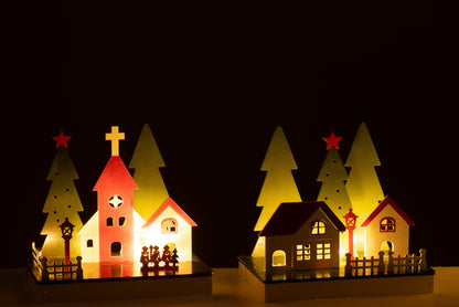 Deco Winter LED House Wood Mix Assortment Of 2