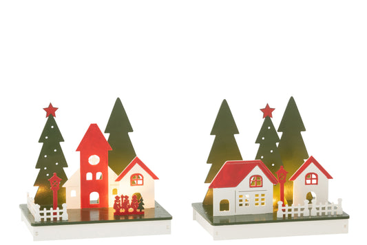 Deco Winter LED House Wood Mix Assortment Of 2