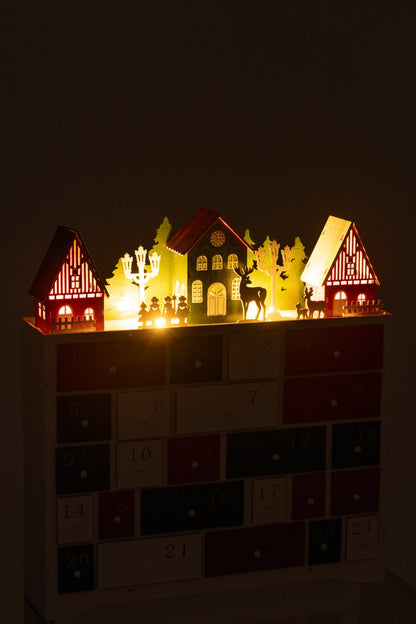 Deco Winter LED Cupboard+Houses Wood Mix