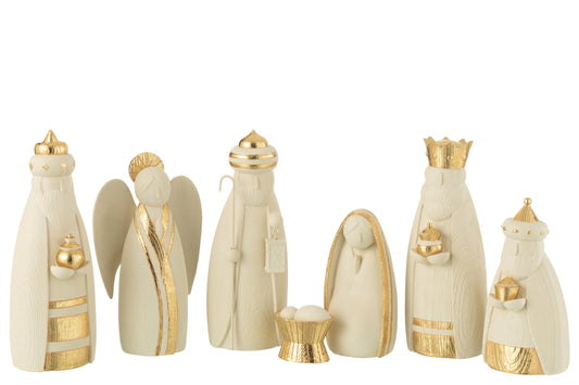 Nativity Scene 7parts Resin White/Gold