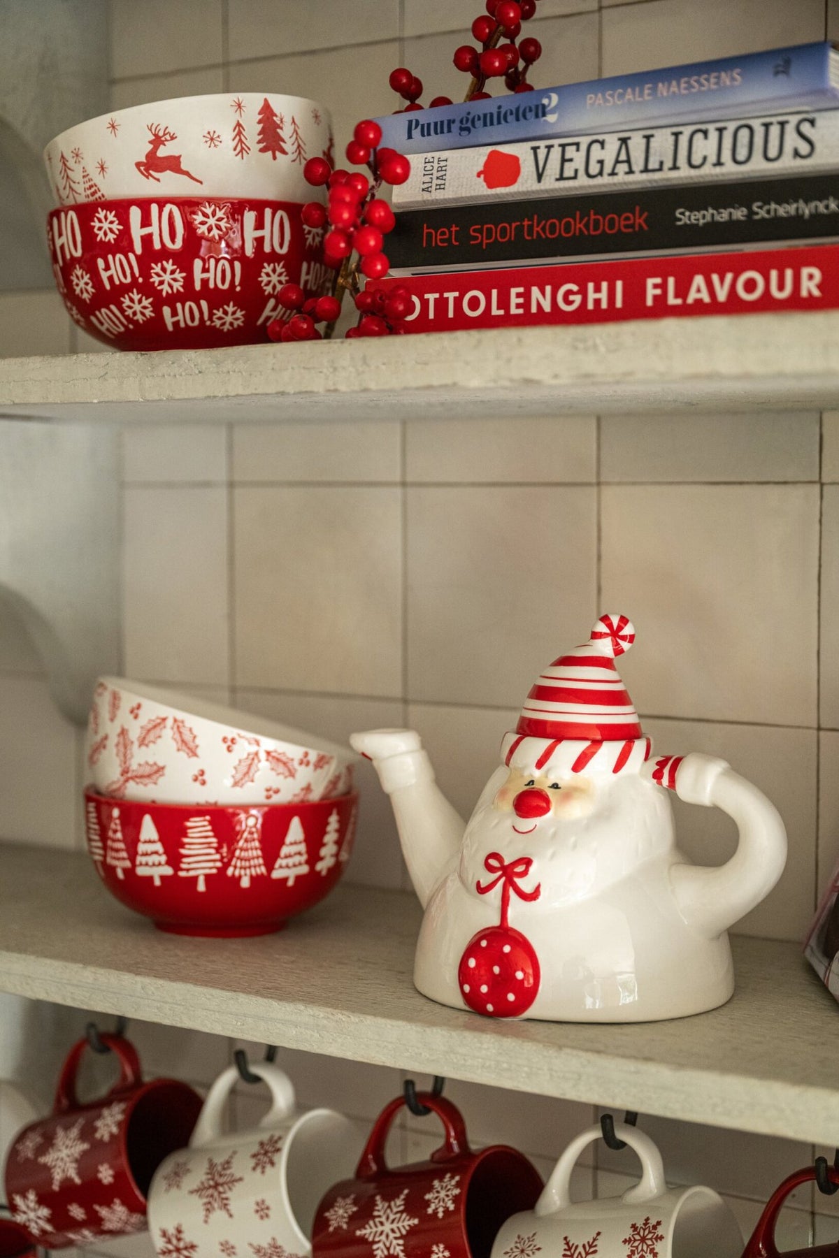 Théière Père Noël Dolomite rouge/blanc assortiment de 2