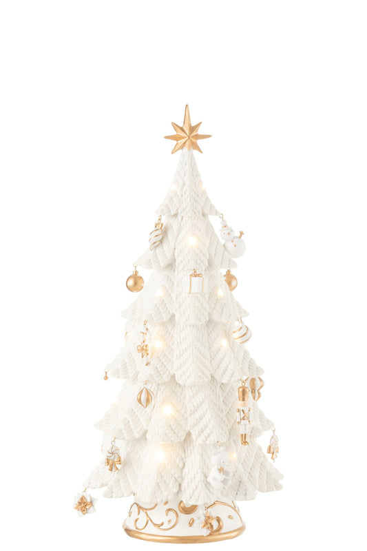 Xmas Tree LED Ornaments Resin White/Gold Small