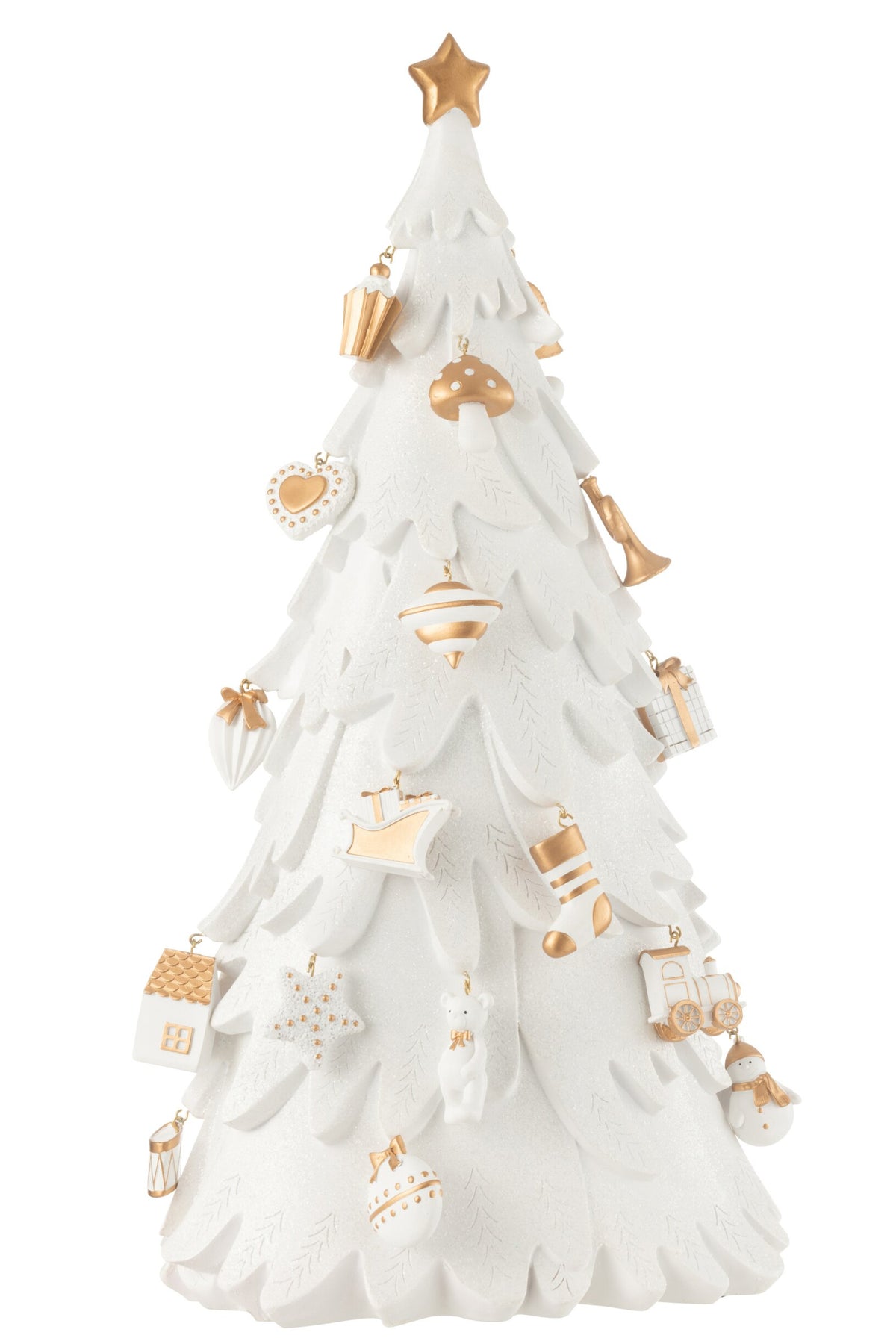 Xmas Tree Ornaments Resin White/Gold Large