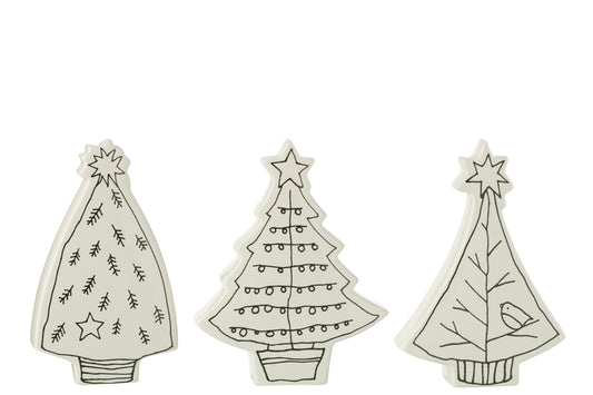 Xmas Tree Dolomite White/Black Assortment Of 3