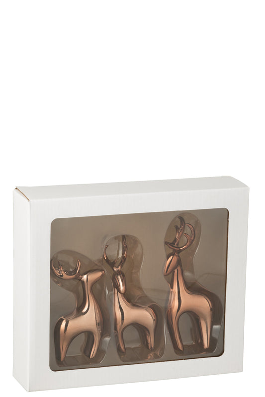 Set Of 3 Reindeer Resin Electroplated Copper