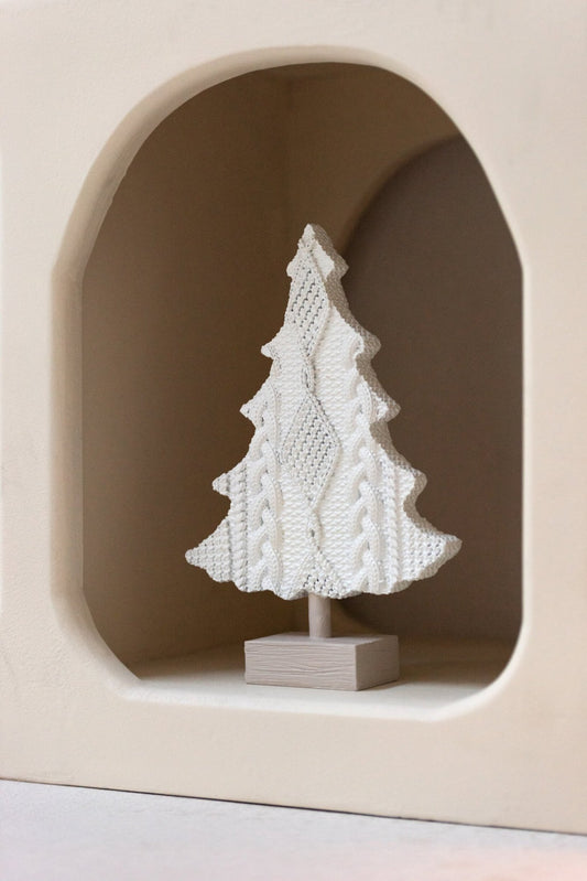 Tree Knitted Resin White/Beige Assortment Of 2