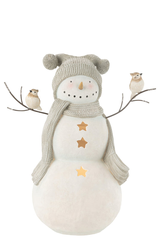 Snowman Birds Resin White/Grey Large
