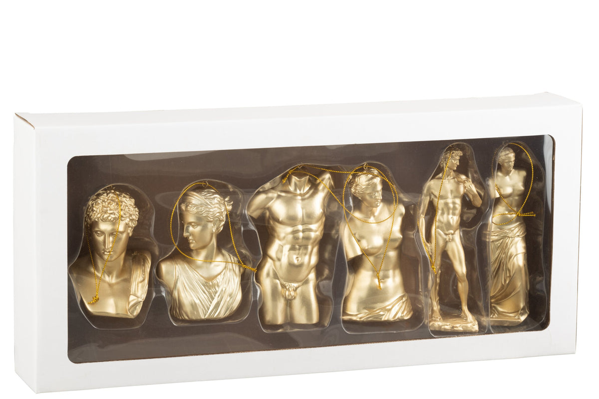 Box Of 6 Hanger Roman Statue Resin Gold