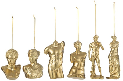 Box Of 6 Hanger Roman Statue Resin Gold