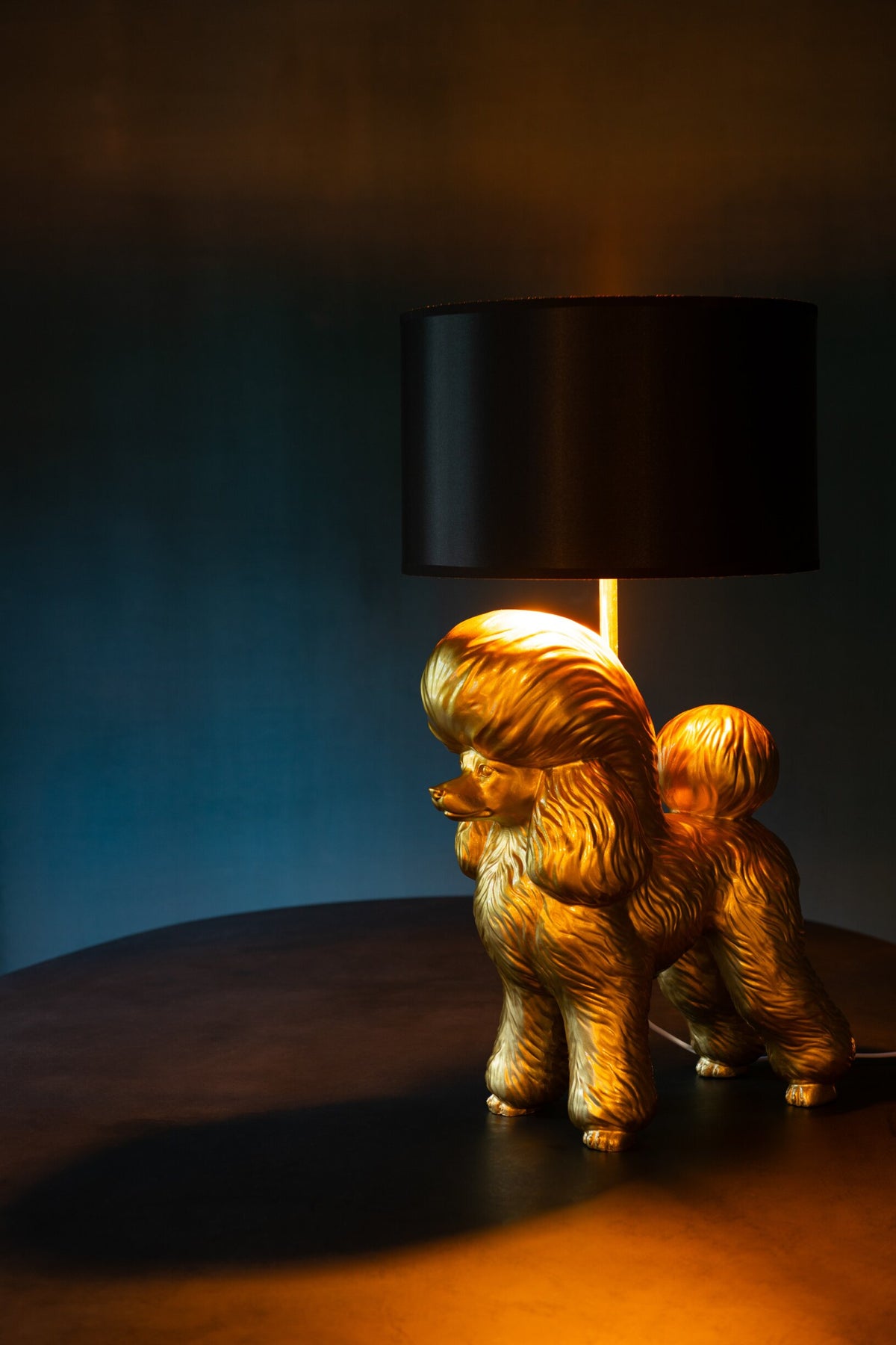 Gold poodle resin lamp