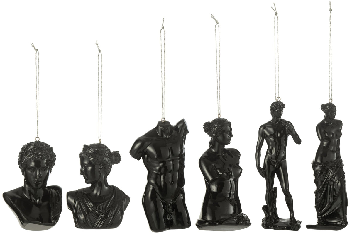Box Of 6 Hanger Roman Statue Resin Black