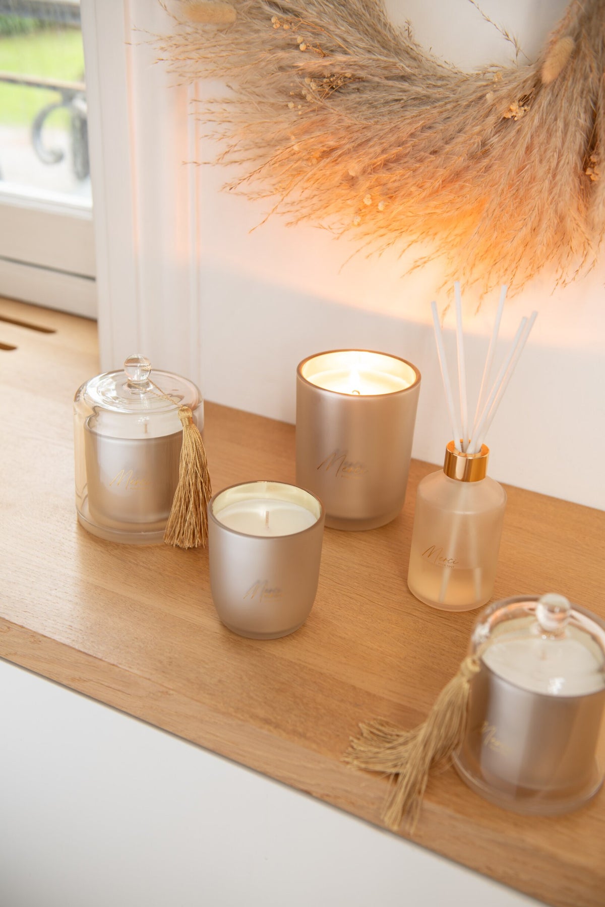 Geurkaars Stolp Merci Beige Small 30uur