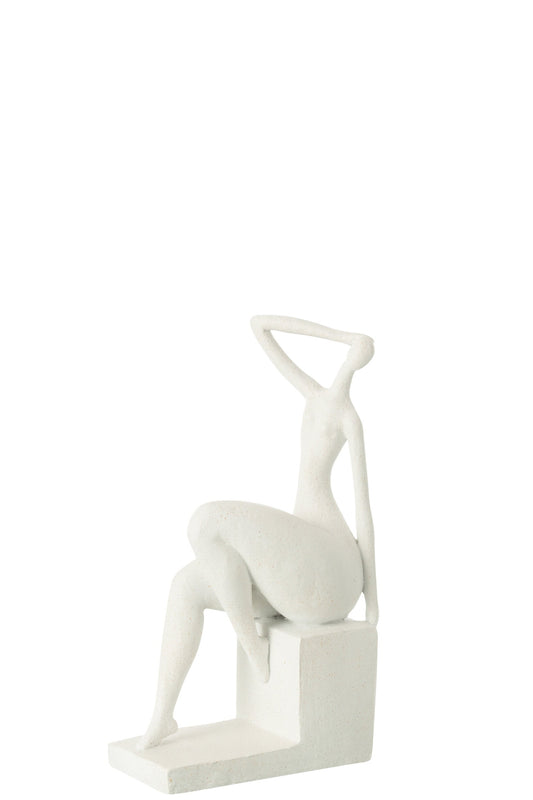 Lady Sitting On Square Resin Matt White