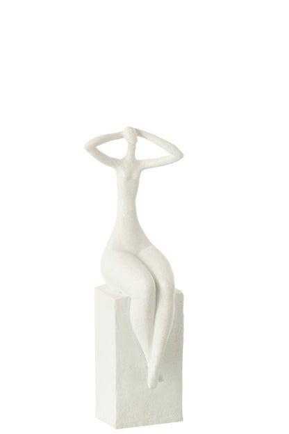 Lady Sitting On Rectangle Resin Matt White