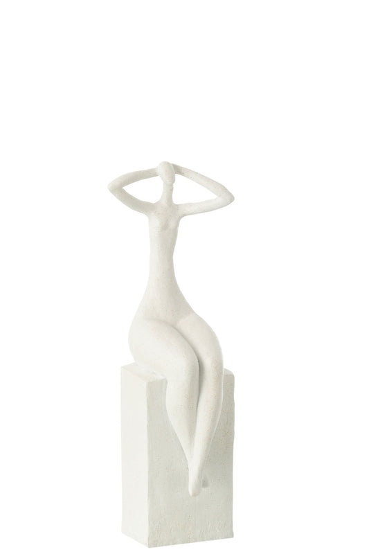 Lady Sitting On Rectangle Resin Matt White