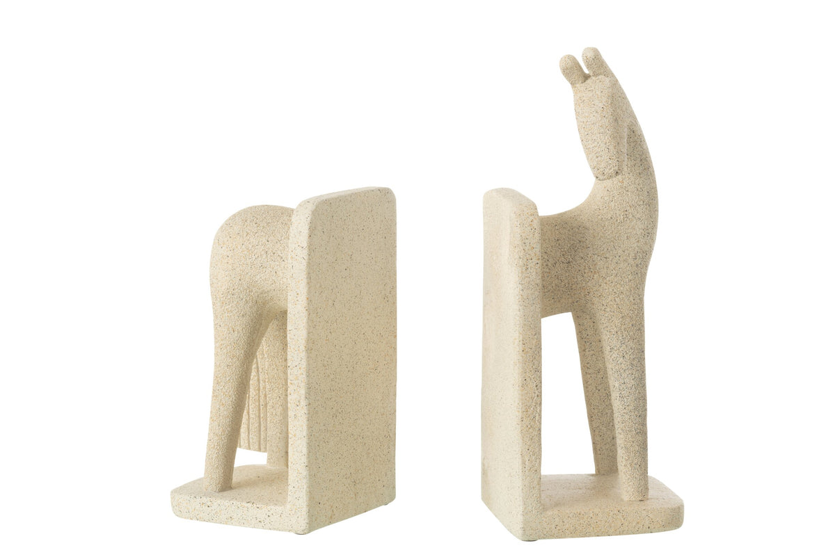 Set Of 2 Bookend Horse Modern Resin Beige