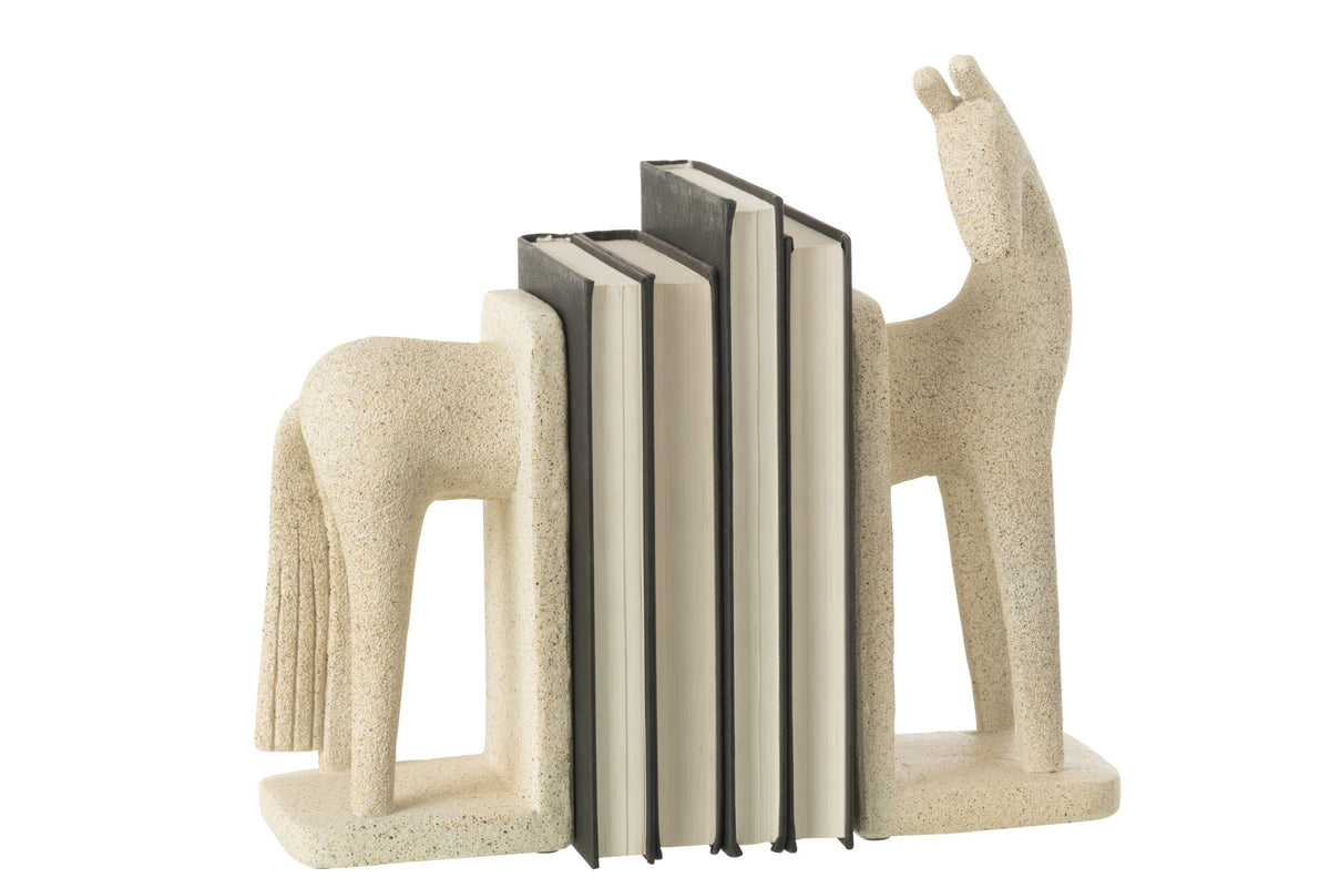 Set Of 2 Bookend Horse Modern Resin Beige