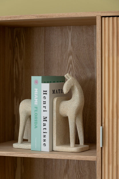 Set Of 2 Bookend Horse Modern Resin Beige