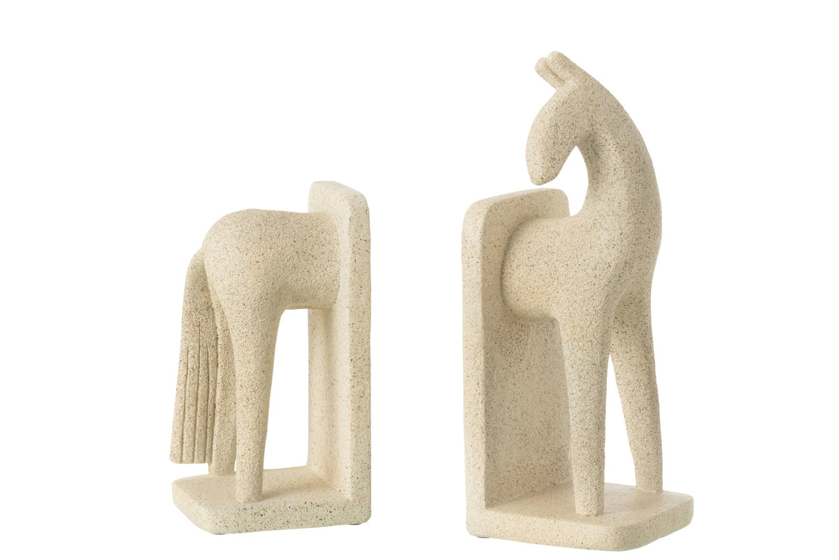 Set Of 2 Bookend Horse Modern Resin Beige