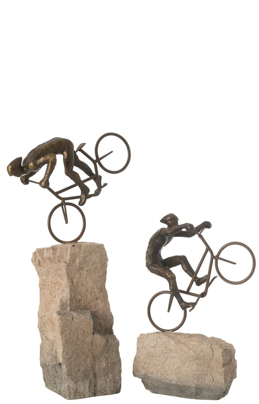 Set Of 2 Cyclist On Rock Resin Beige/Black