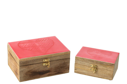 Set van 2 dozen hart mango hout roze