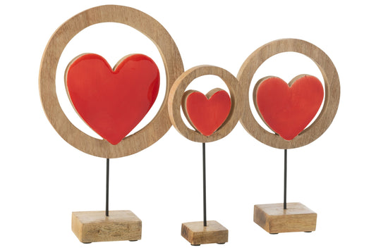Heart Circle On Stand Mango Wood Red Large
