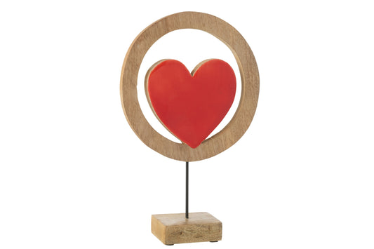Heart Circle On Stand Mango Wood Red Large