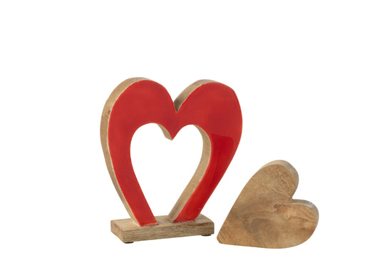 Heart Double On Stand Mango Wood Red/Natural Medium