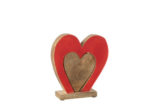 Heart Double On Stand Mango Wood Red/Natural Medium