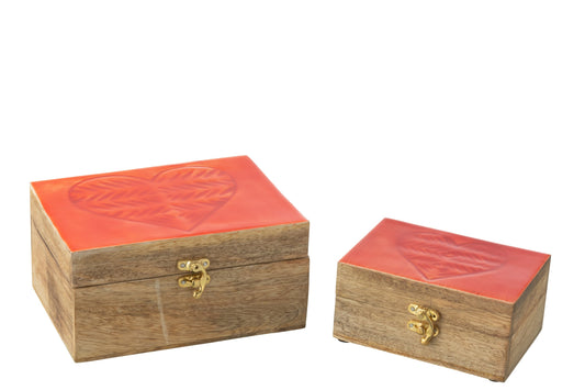 Set van 2 dozen hart mango hout rood