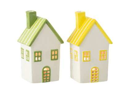 Theelichthouder Huis Dolomiet Geel/Groen Assortiment Van 2