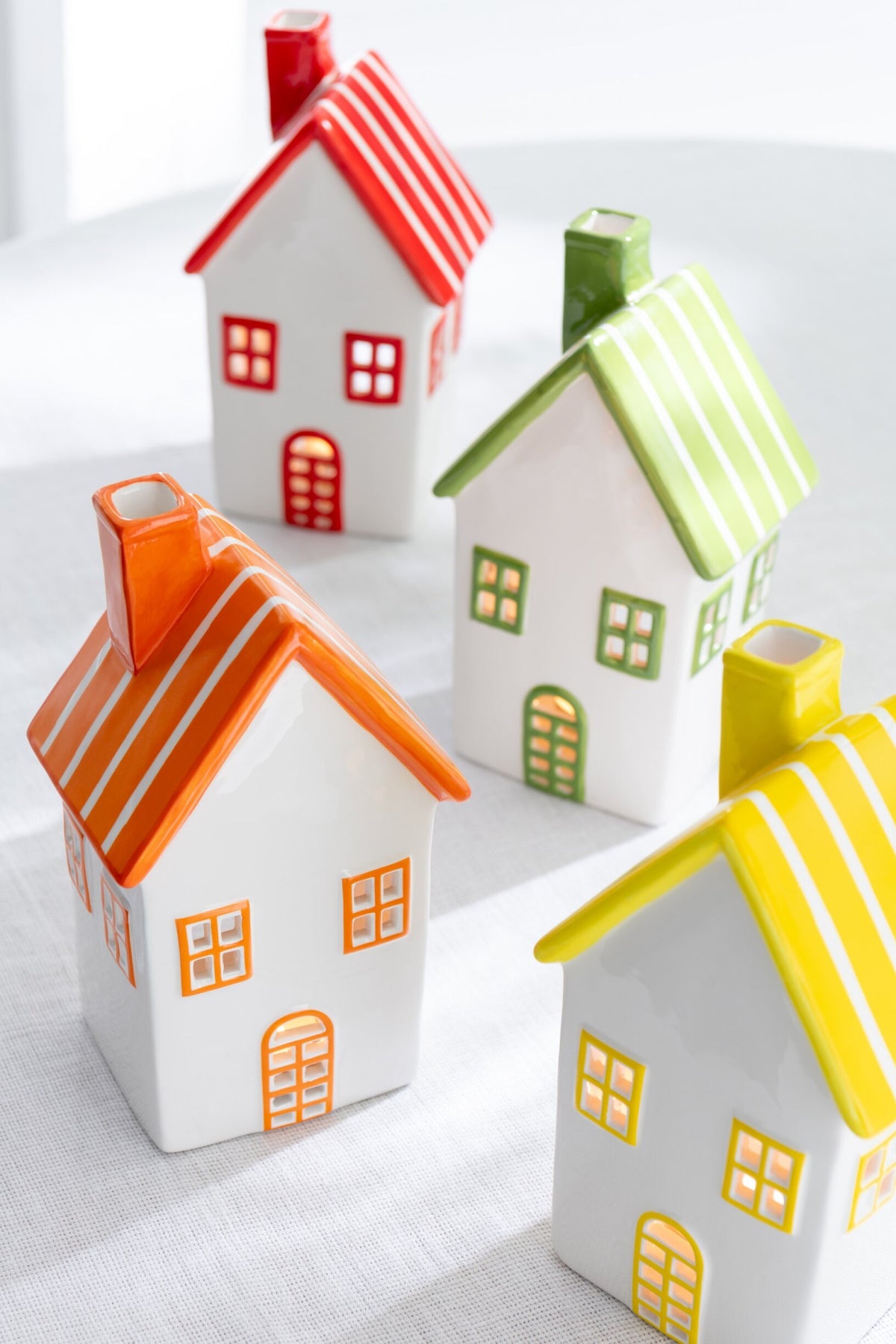 Theelichthouder Huis Dolomiet Geel/Groen Assortiment Van 2