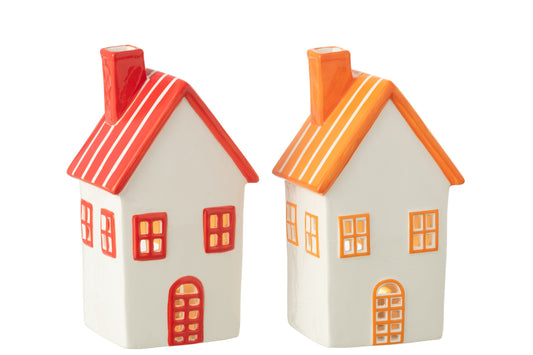 Theelichthouder Huis Dolomiet Oranje/Rood Assortiment Van 2