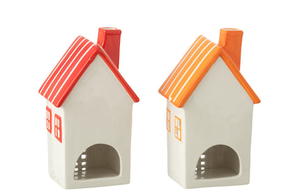 Theelichthouder Huis Dolomiet Oranje/Rood Assortiment Van 2