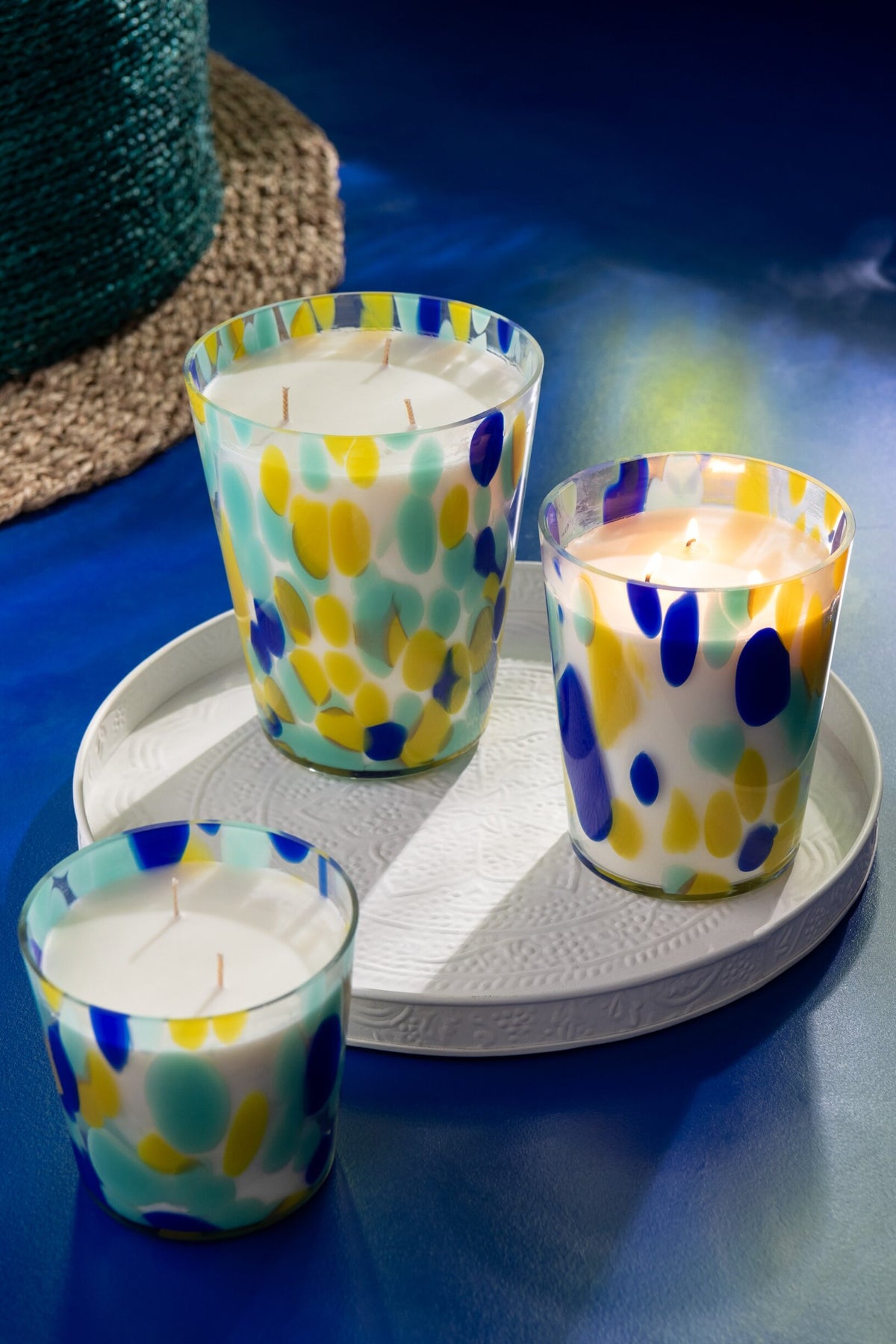 Geurkaars Noa Blauw/Geel Medium -68uur