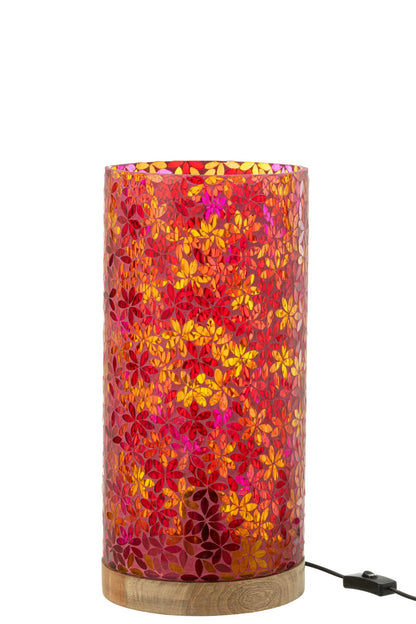 Large pink mosaic glass flower table lamp