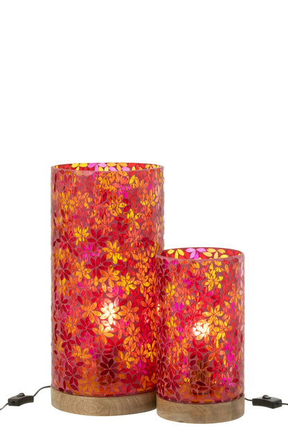 Large pink mosaic glass flower table lamp