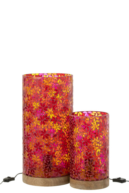Large pink mosaic glass flower table lamp