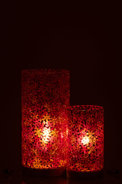 Large pink mosaic glass flower table lamp