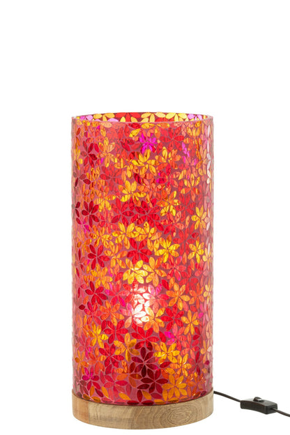 Large pink mosaic glass flower table lamp