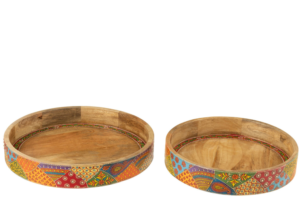 Set van 2 dienblad 2 handvat Delhi mango hout mix