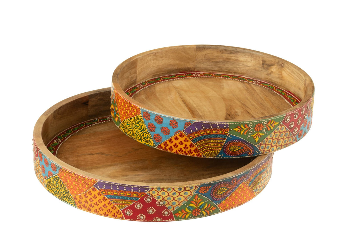 Set van 2 dienblad 2 handvat Delhi mango hout mix