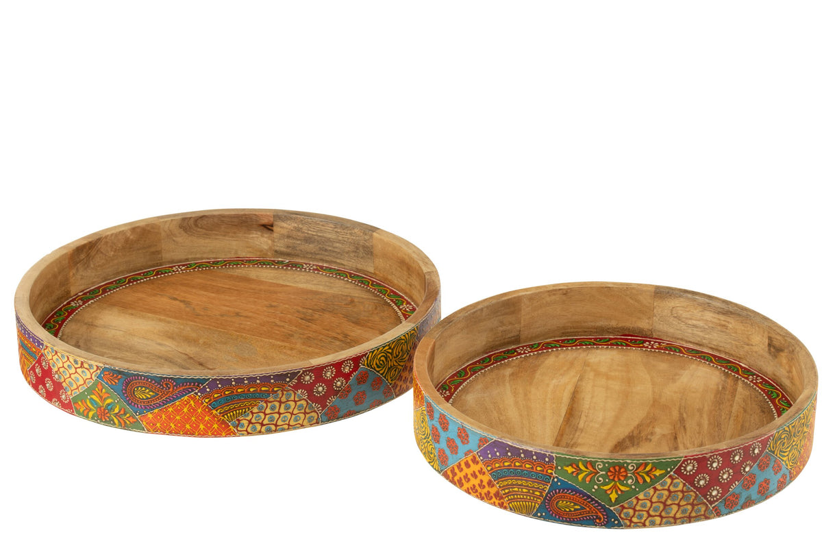 Set van 2 dienblad 2 handvat Delhi mango hout mix