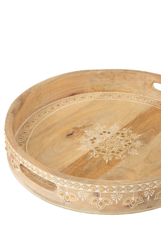 Set van 2 dienblad 2 handvat kralen mango hout naturel/wit