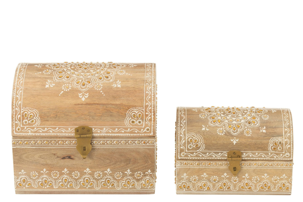 Set van 2 doos rechthoekig kralen mango hout naturel/wit