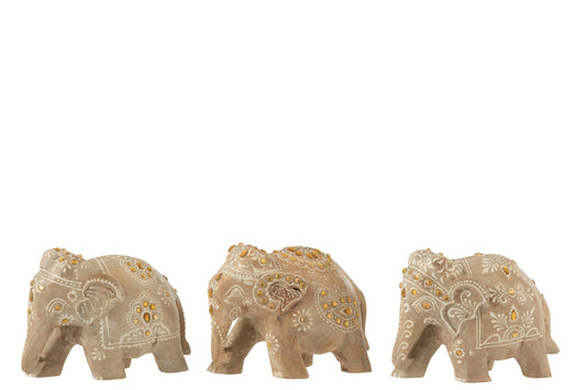 Elephant Beads Mango Wood Natural/White Small Assortment Of 3