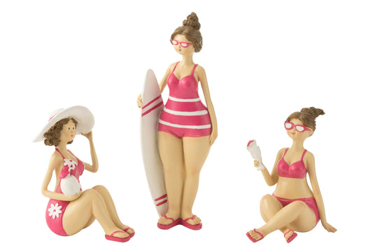 Beach Ladies Resin Pink Assortment Of 3
