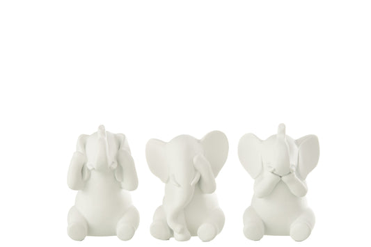Elephant See/Hear/Speak Polyresin White Assortment Of 3