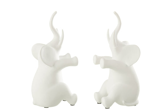 Set Of 2 Bookend Elephant Sitting Polyresin White