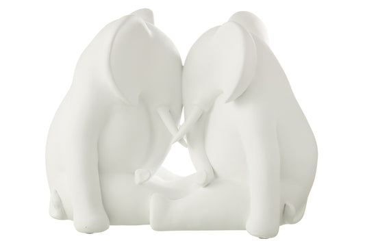 Elephant Face To Face Polyresin White